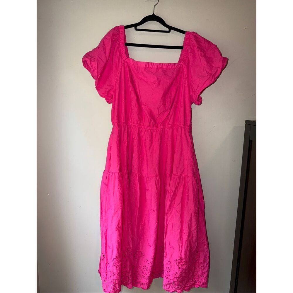 Lane Bryant pink eyelet hem square neck midi dress plus size 18